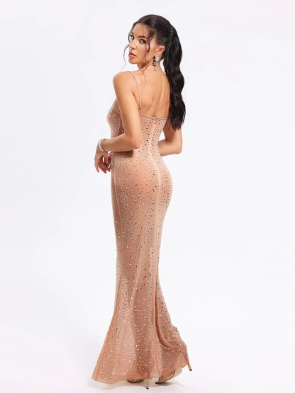 Rhinestone Diamond Spaghetti Strap Bodycon Maxi Dress