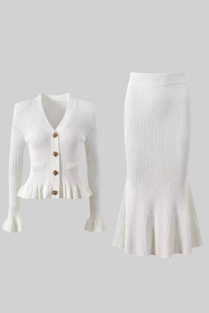 Elegant Button Long Sleeve Shirt & Maxi Skirt Set