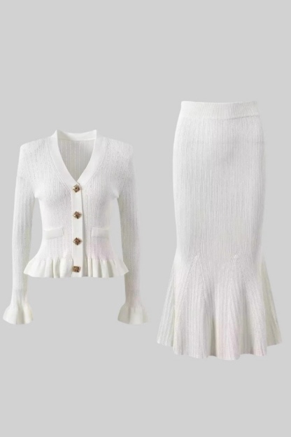 Elegant Button Long Sleeve Shirt & Maxi Skirt Set