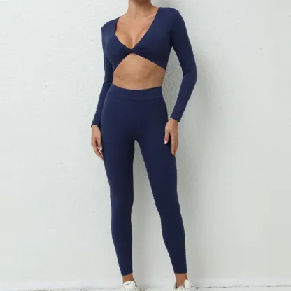  Long Sleeve Gym Crop Top High Waist Leggings Outfit