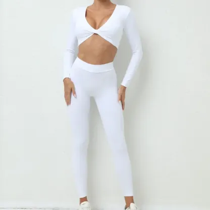  Long Sleeve Gym Crop Top High Waist Leggings Outfit