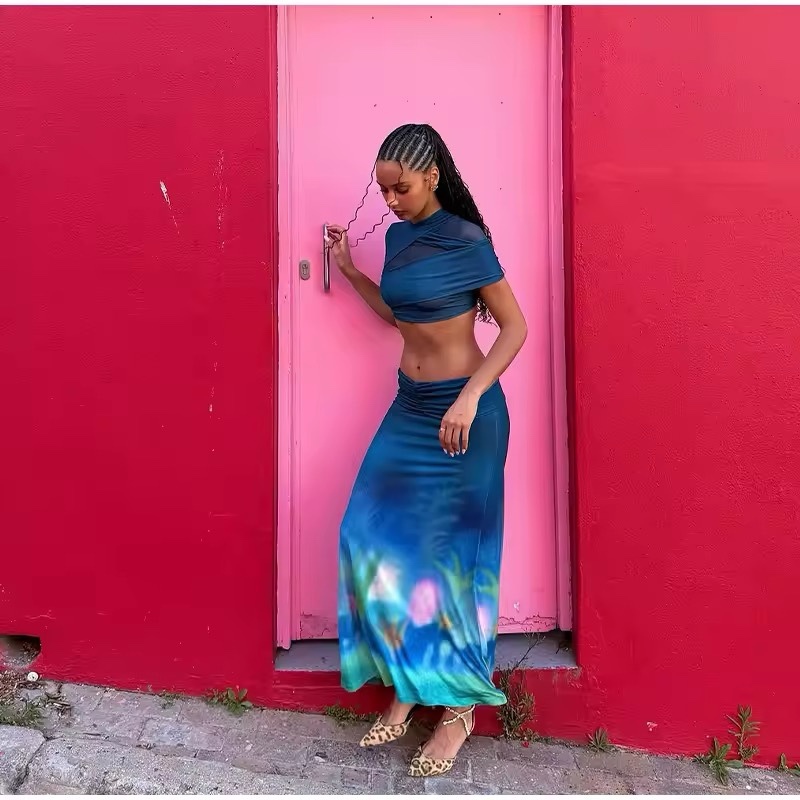 Short Sleeve Top & Long Maxi Skirt Two Piece Summer Set