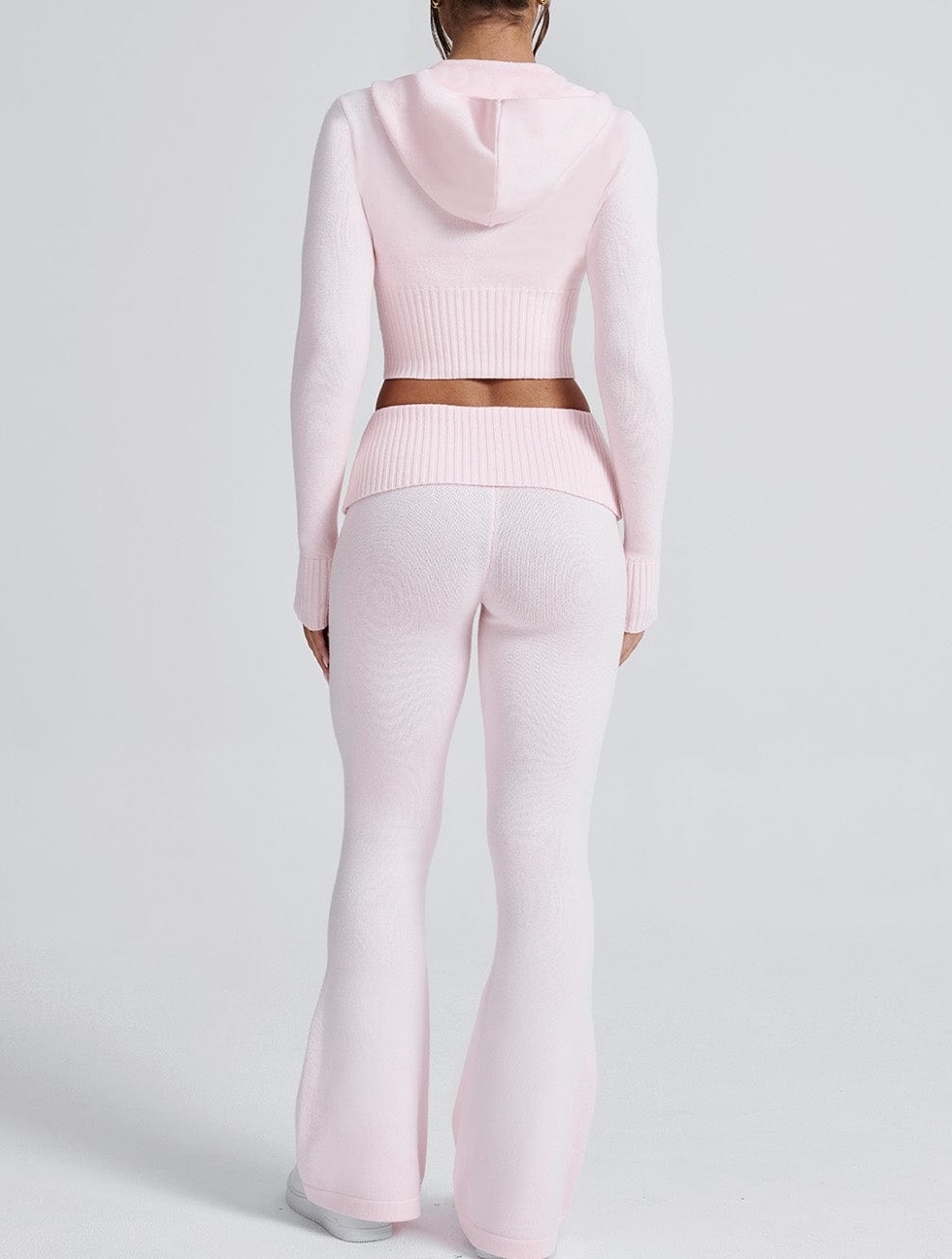 Pink Knitted Hooded Jacket and Trousers Set