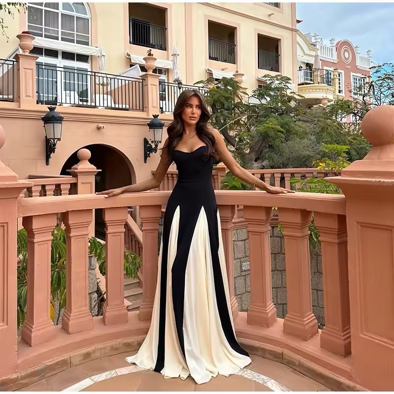 Two Tone Contrast Elegant Sleeveless Maxi Dress