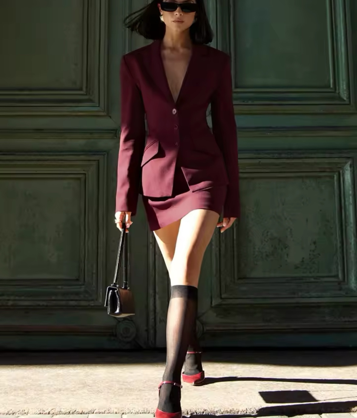Elegant Blazer Long Sleeve & Mini Skirt Set