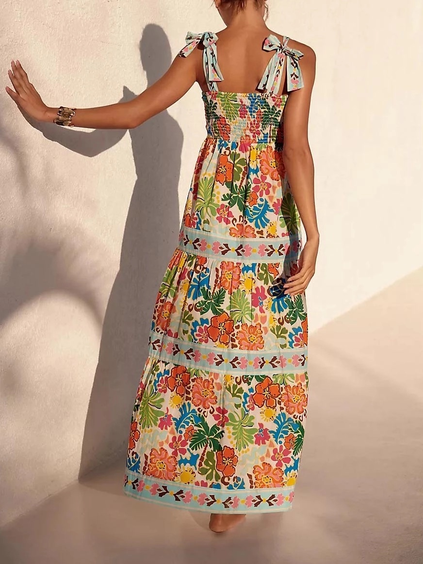 Floral Printed Square Neck Sleeveless Maxi Dress