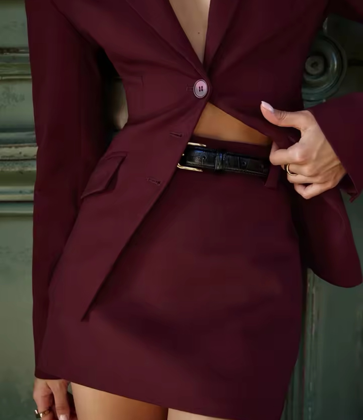 Elegant Blazer Long Sleeve & Mini Skirt Set