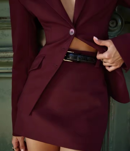 Elegant Blazer Long Sleeve & Mini Skirt Set