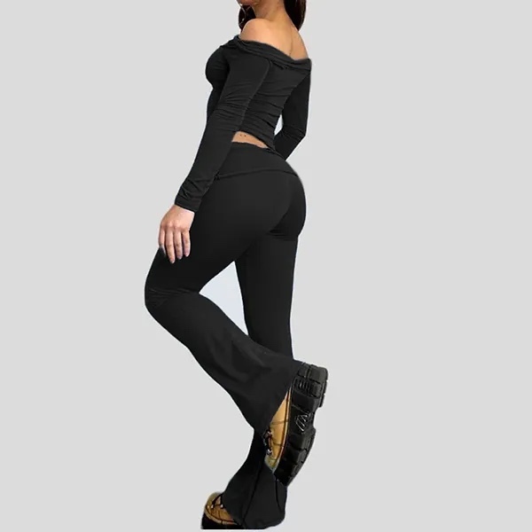 Off Shoulder Crop Top and Casual Pants Set