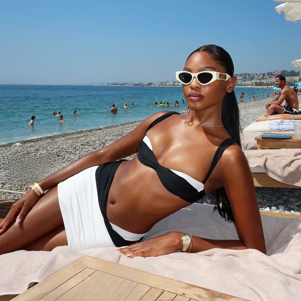 Contrast Color 3 Piece Micro Bikini Set
