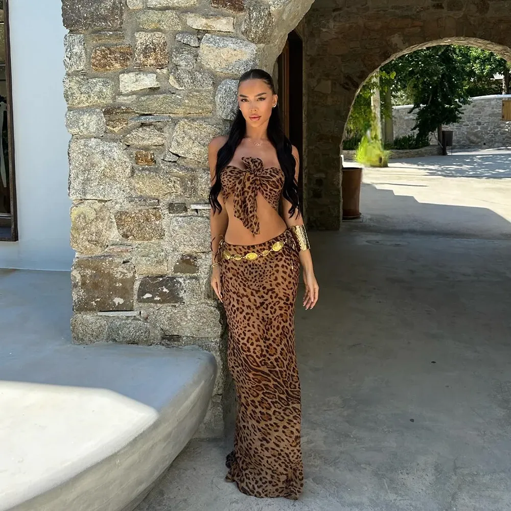 3 Pieces Leopard Bow Bikini Set