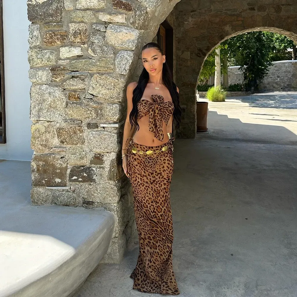 3 Pieces Leopard Bow Bikini Set