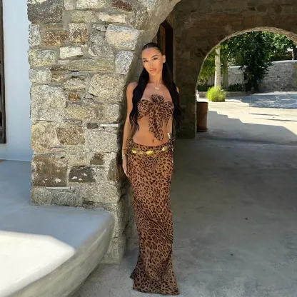 3 Pieces Leopard Bow Bikini Set 