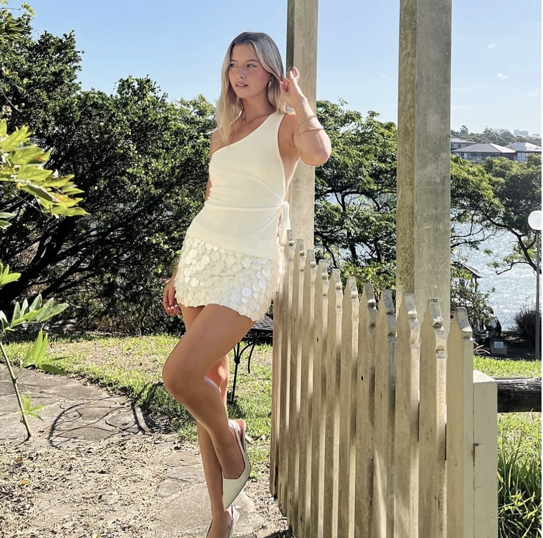 White Sequin Summer Vacation Mini Skirt