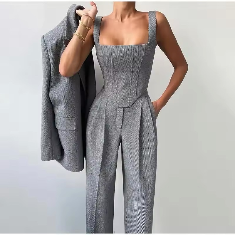 Elegant Office Style 3 Piece Top Jacket & Pants Set
