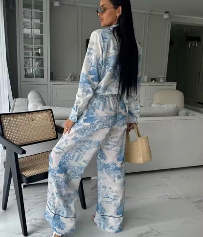 Printed Pattern Long Sleeve Shirt & Trousers Set