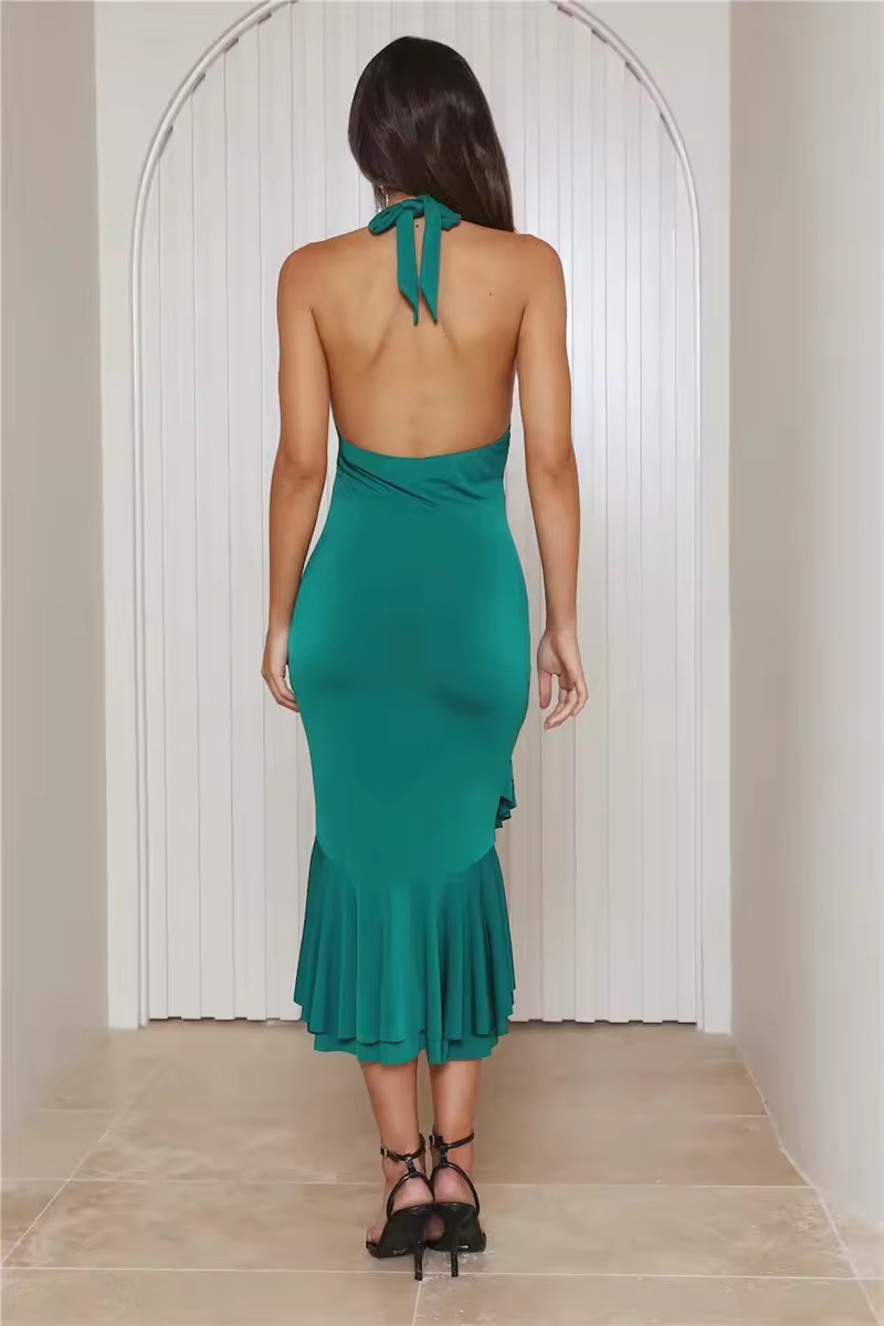 Halter V Neck Bodycon Midi Dress
