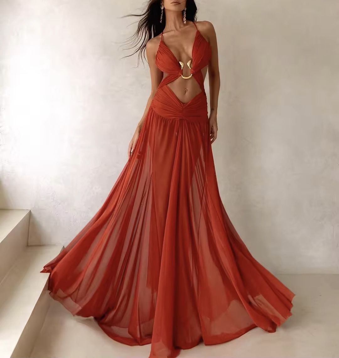 Cut Out Sleeveless Summer Vacatiom Holiday Maxi Dress