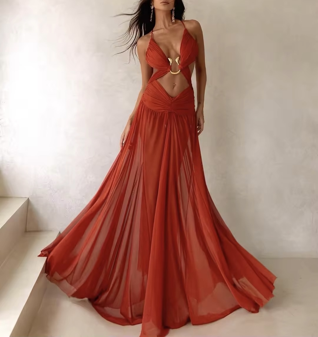 Cut Out Sleeveless Summer Vacatiom Holiday Maxi Dress