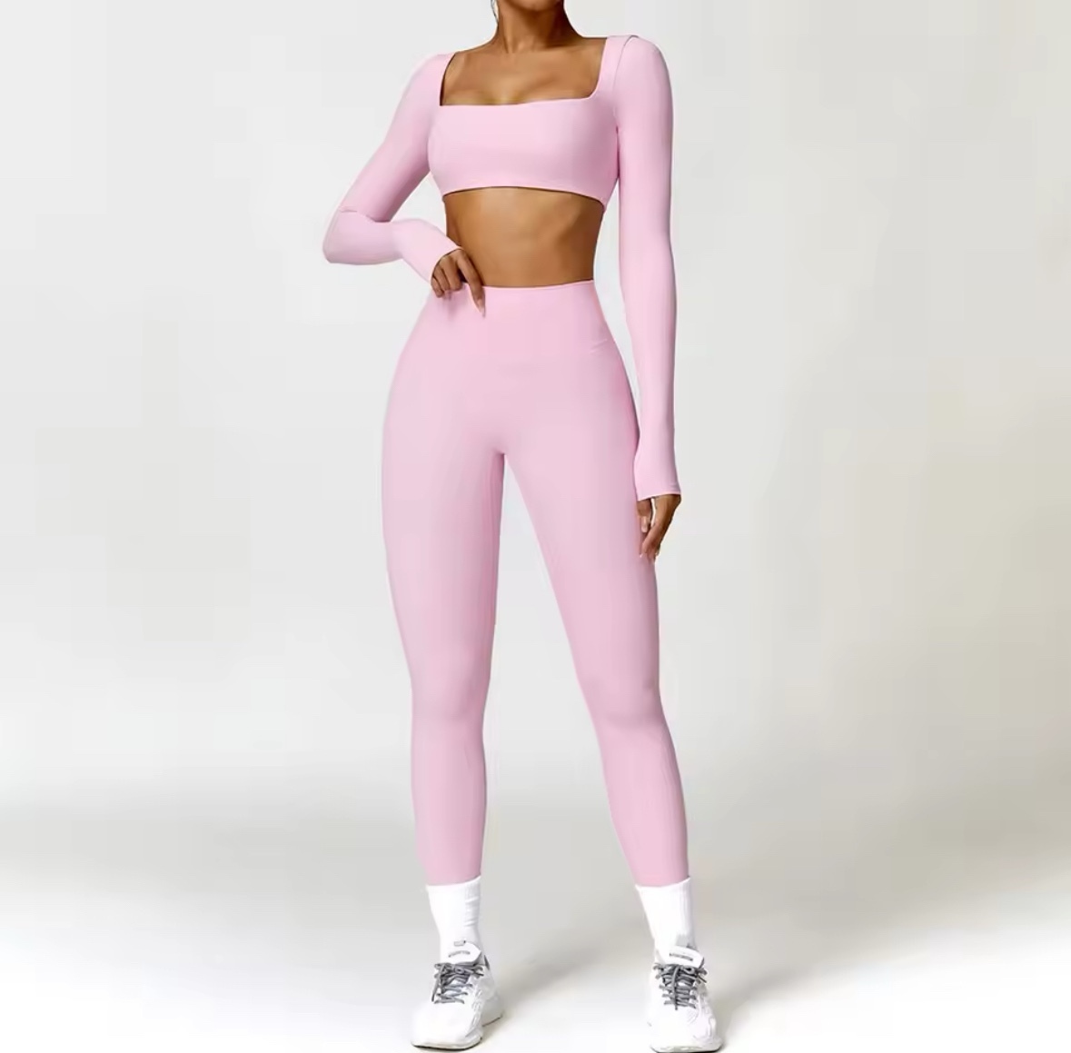 Long Sleeve Crop Top & Leggings Gym Set