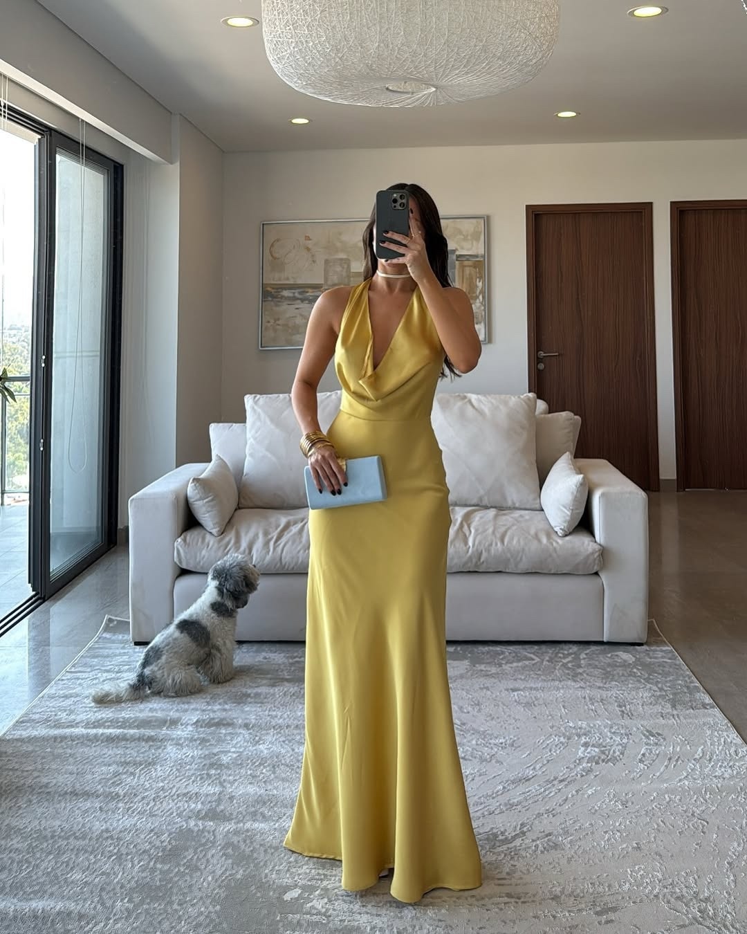 Draping Scoop Neck Halter Formal Maxi Dress