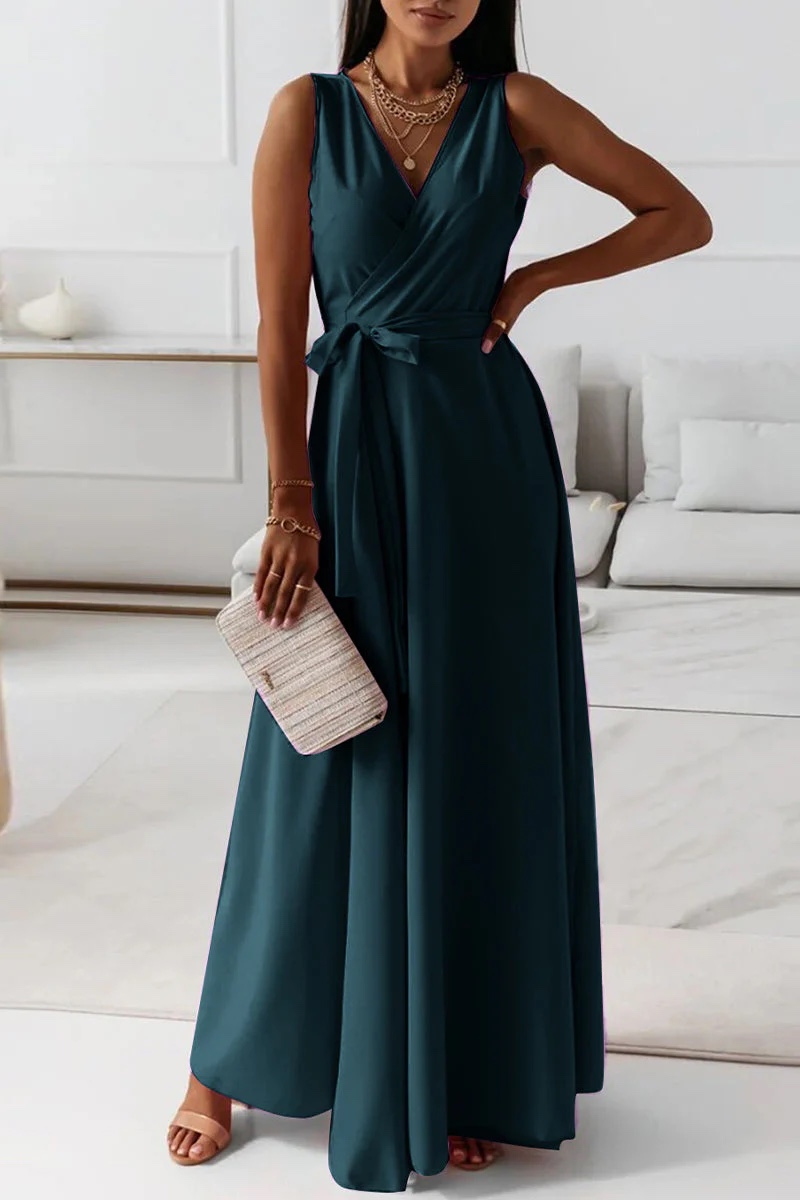 Sleeveless V Neck Occasion Side Tie Maxi Dress