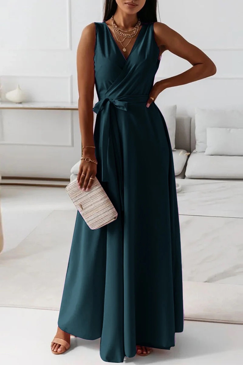 Sleeveless V Neck Occasion Side Tie Maxi Dress