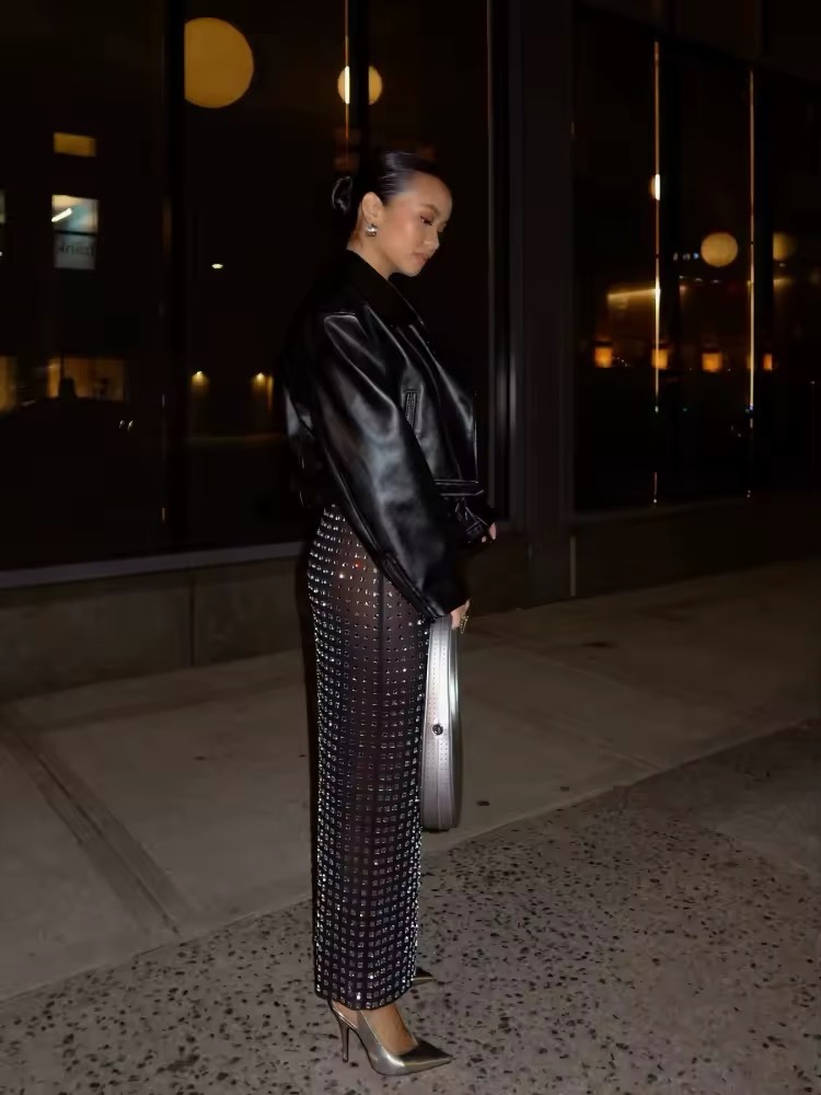 Black Diamond Sequin Maxi Skirt