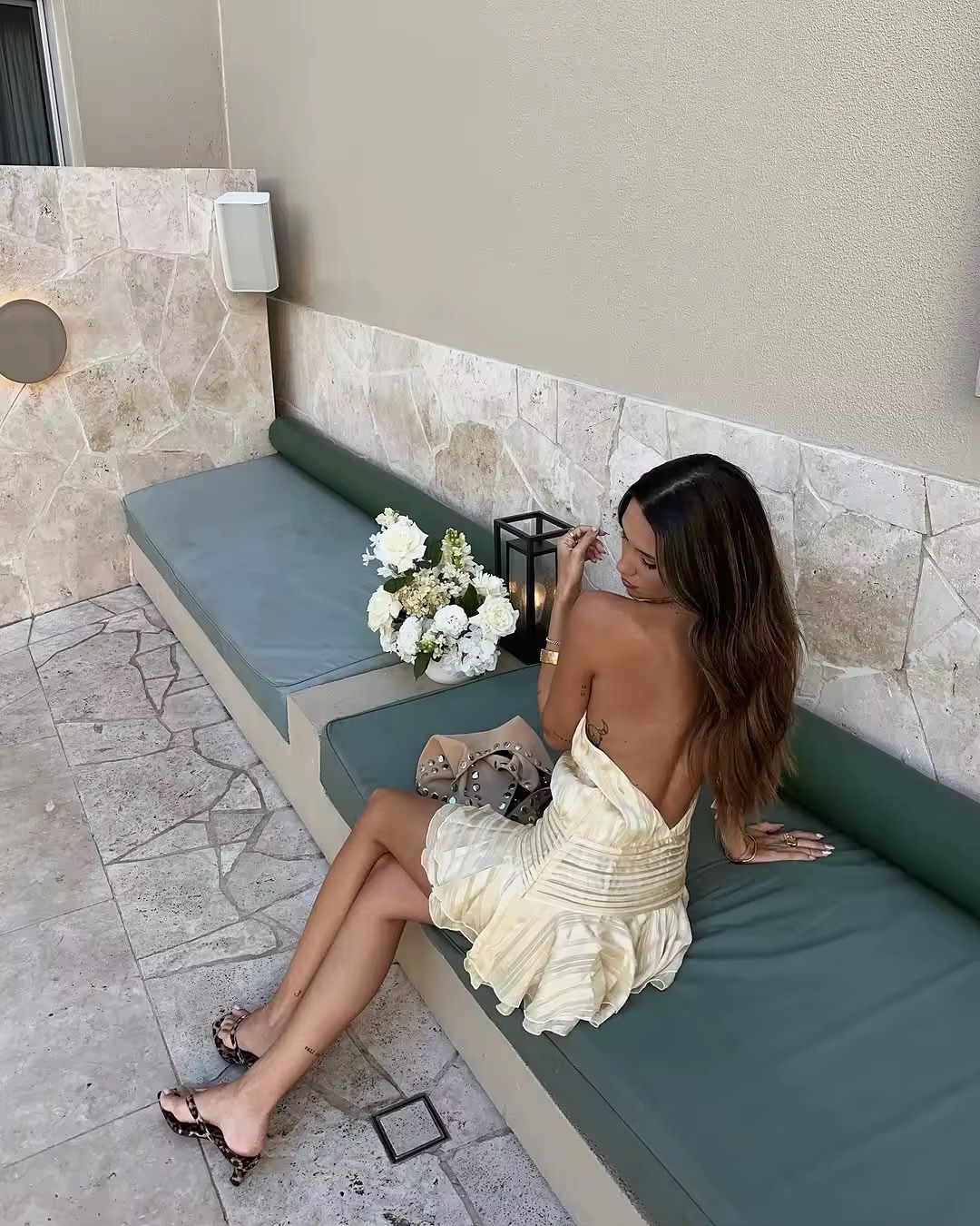 Beige Silk Halter Backless Mini Dress