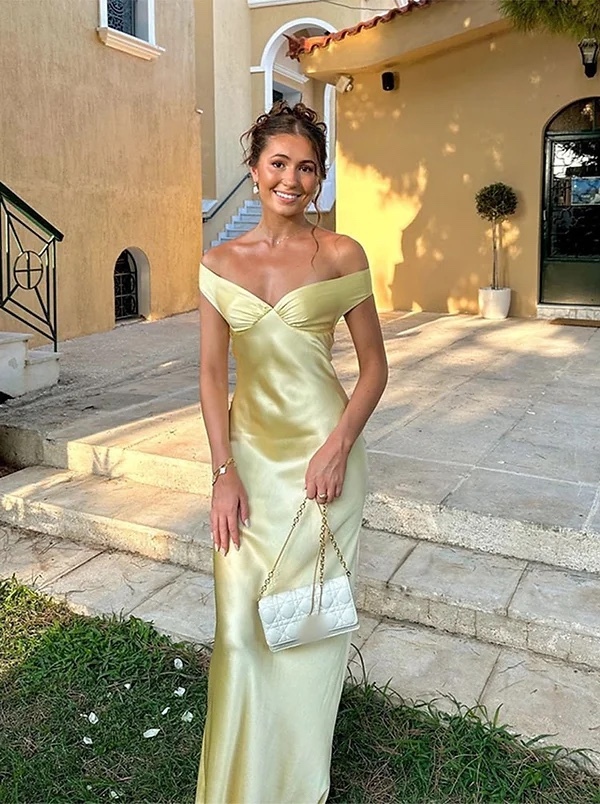 Yellow Elegant Satin Backless Maxi Dress