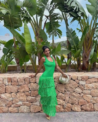 Tassel Sleeveless Bodycon Summer Vacation Holiday Maxi Dress