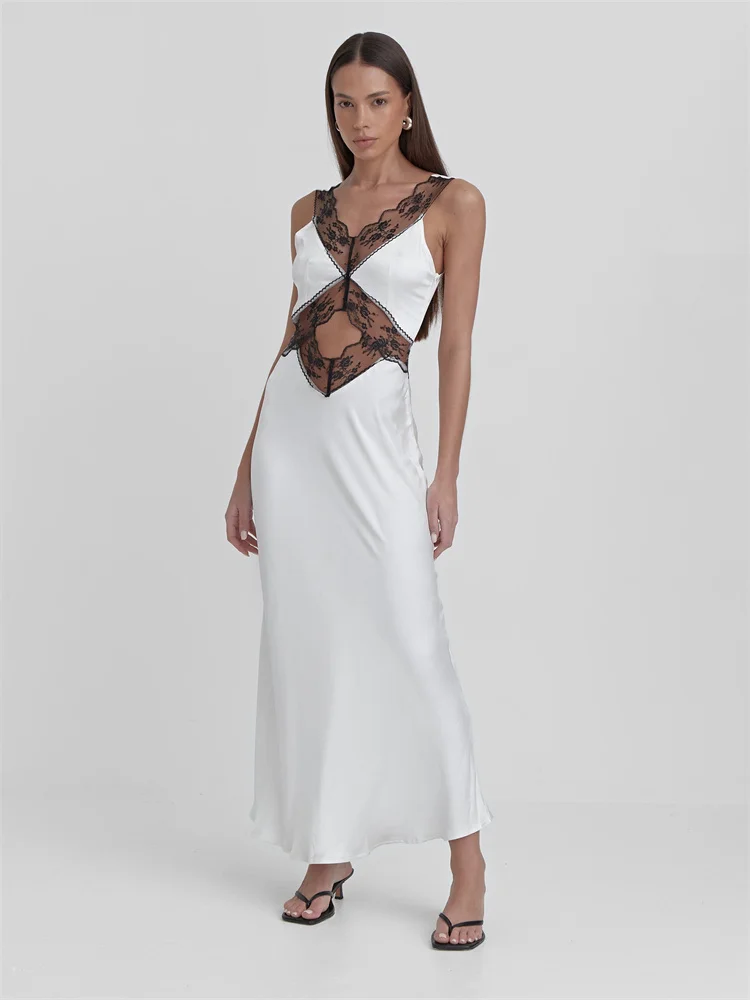 Lace V Neck Elegant Maxi Dress