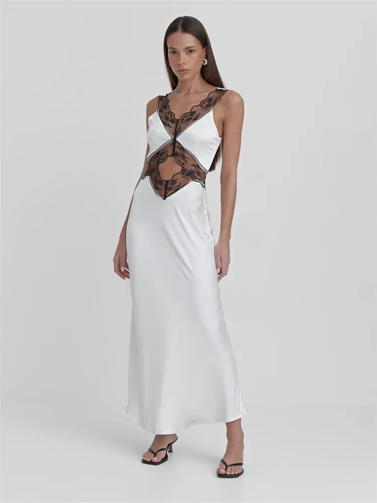 Lace V Neck Elegant Maxi Dress