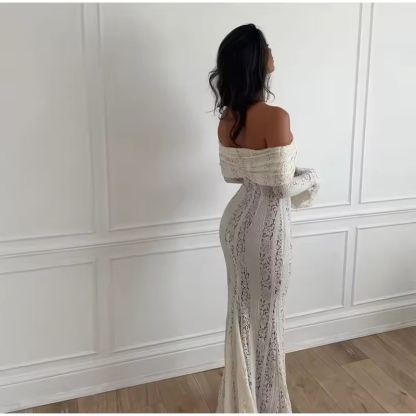 White Off Shoulder Lace Bodycon Summer Maxi Dress