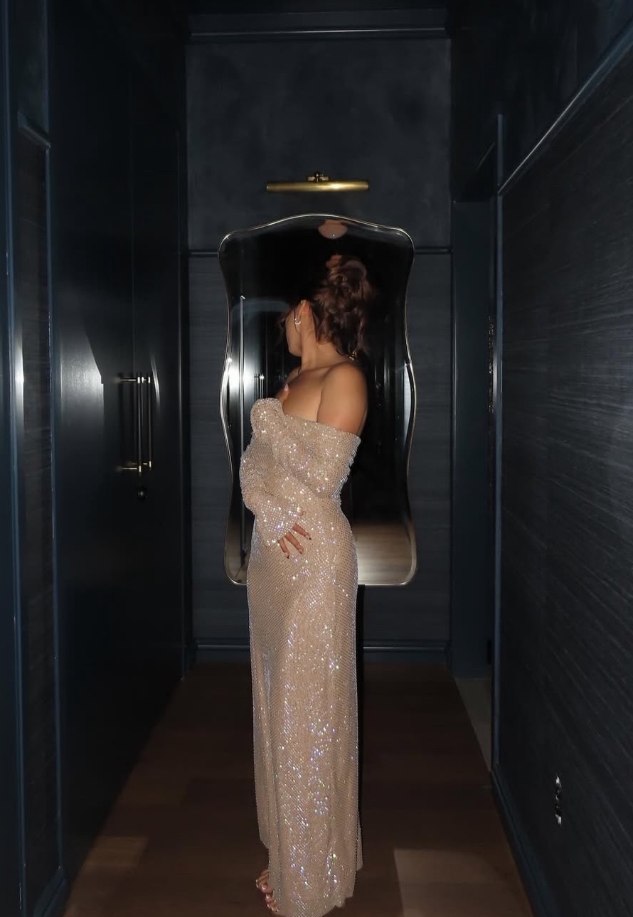 Off Shoulder Strapless Glitter Sequin Bodycon Maxi Dress