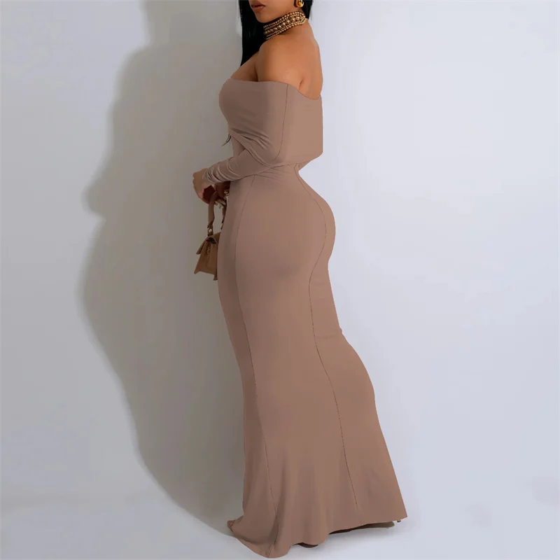 Off Shoulder Long Sleeve Bodycon Maxi Dress
