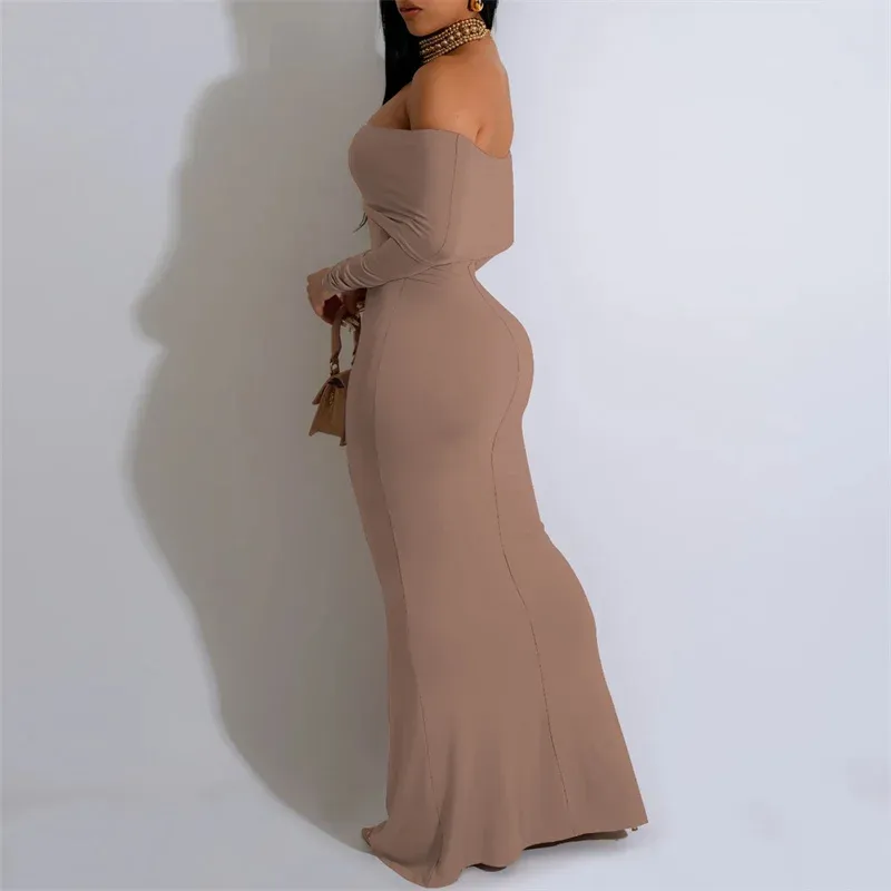 Off Shoulder Long Sleeve Bodycon Maxi Dress