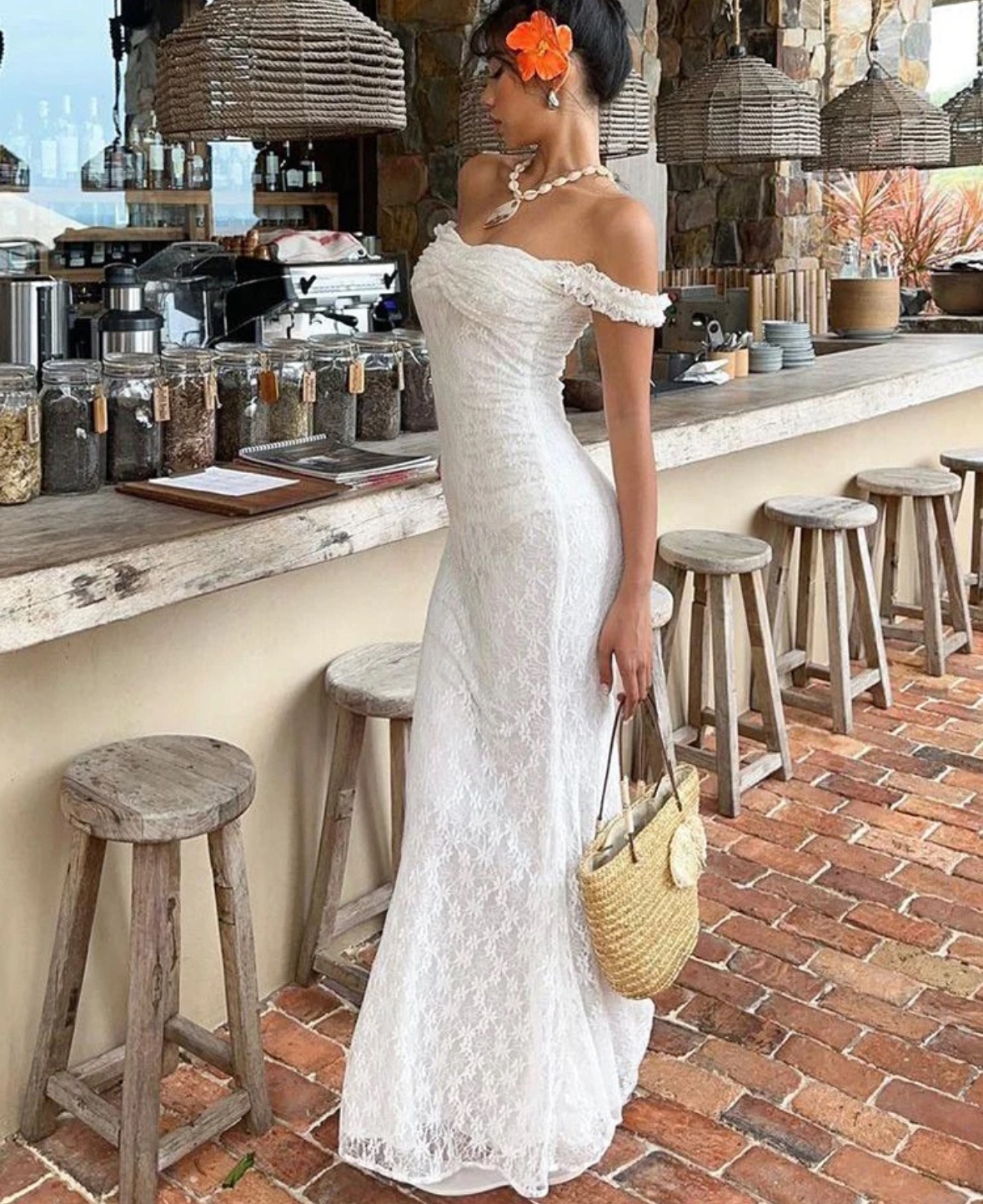 White Mesh Lace Off Shoulder Bodycon Dress