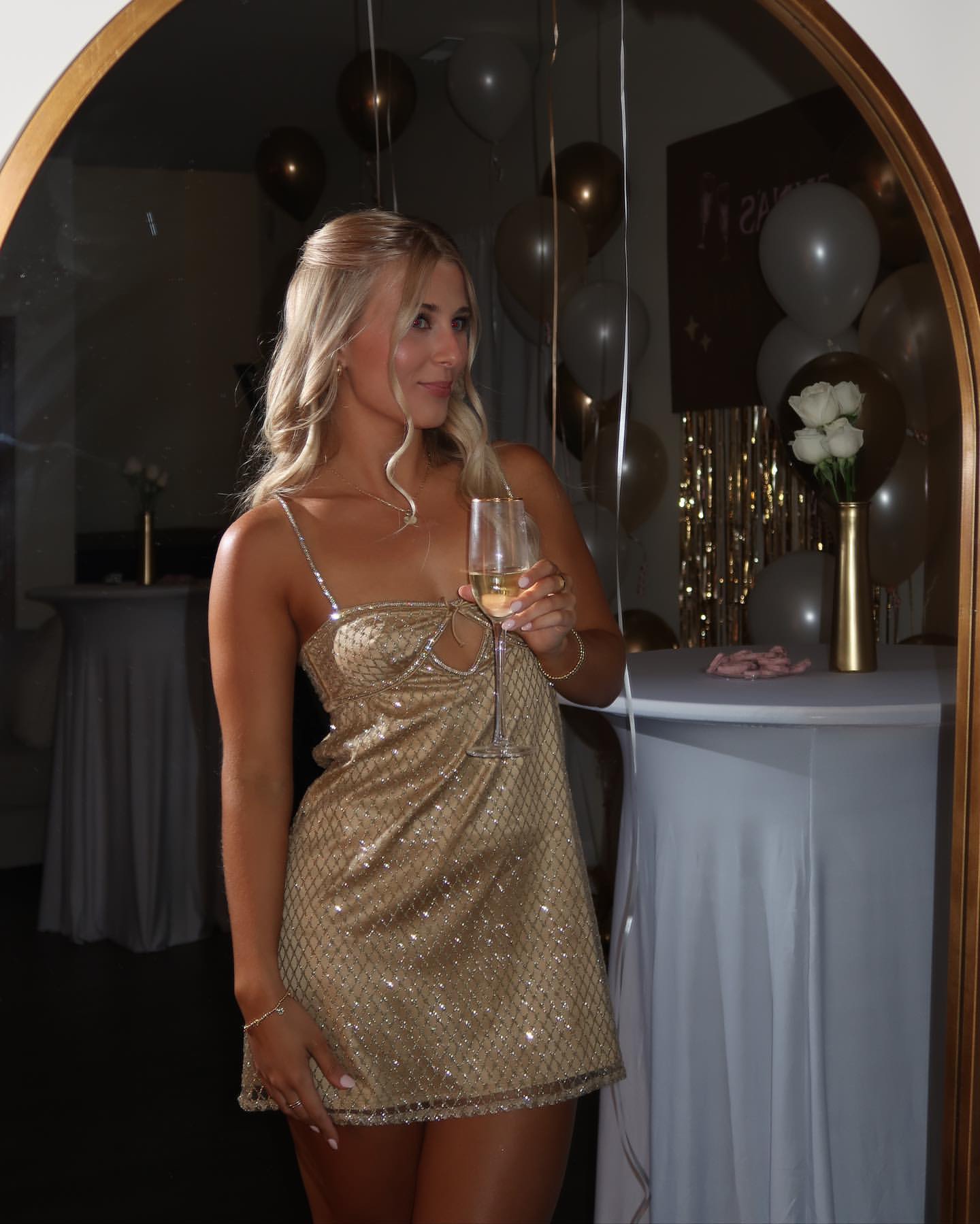 Glitter Gold Spaghetti Strap Party Mini Dress