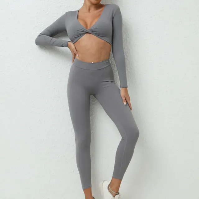 Long Sleeve Gym Crop Top High Waist Leggings Outfit