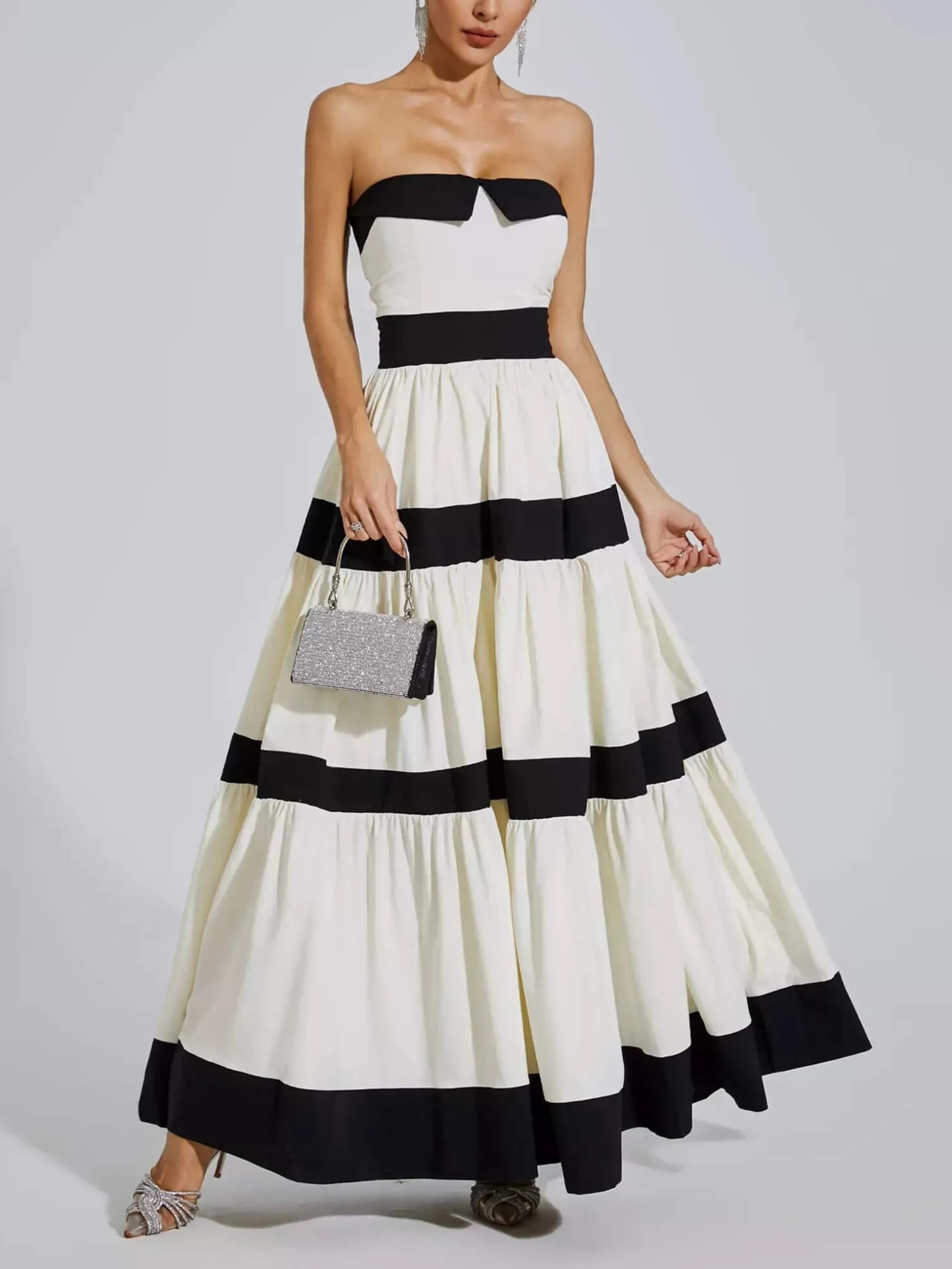 Striped Contrast Color Holiday Maxi Dress