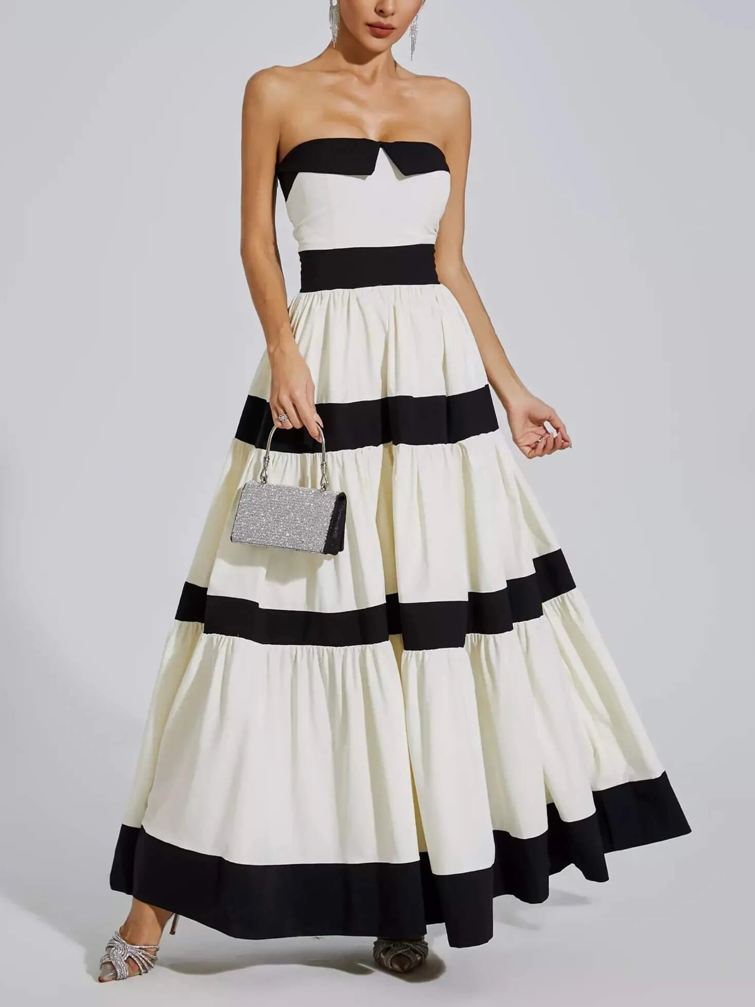 Striped Contrast Color Holiday Maxi Dress