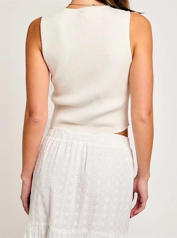 Knitted Cropped Tank Top Lage Up Bow Detail