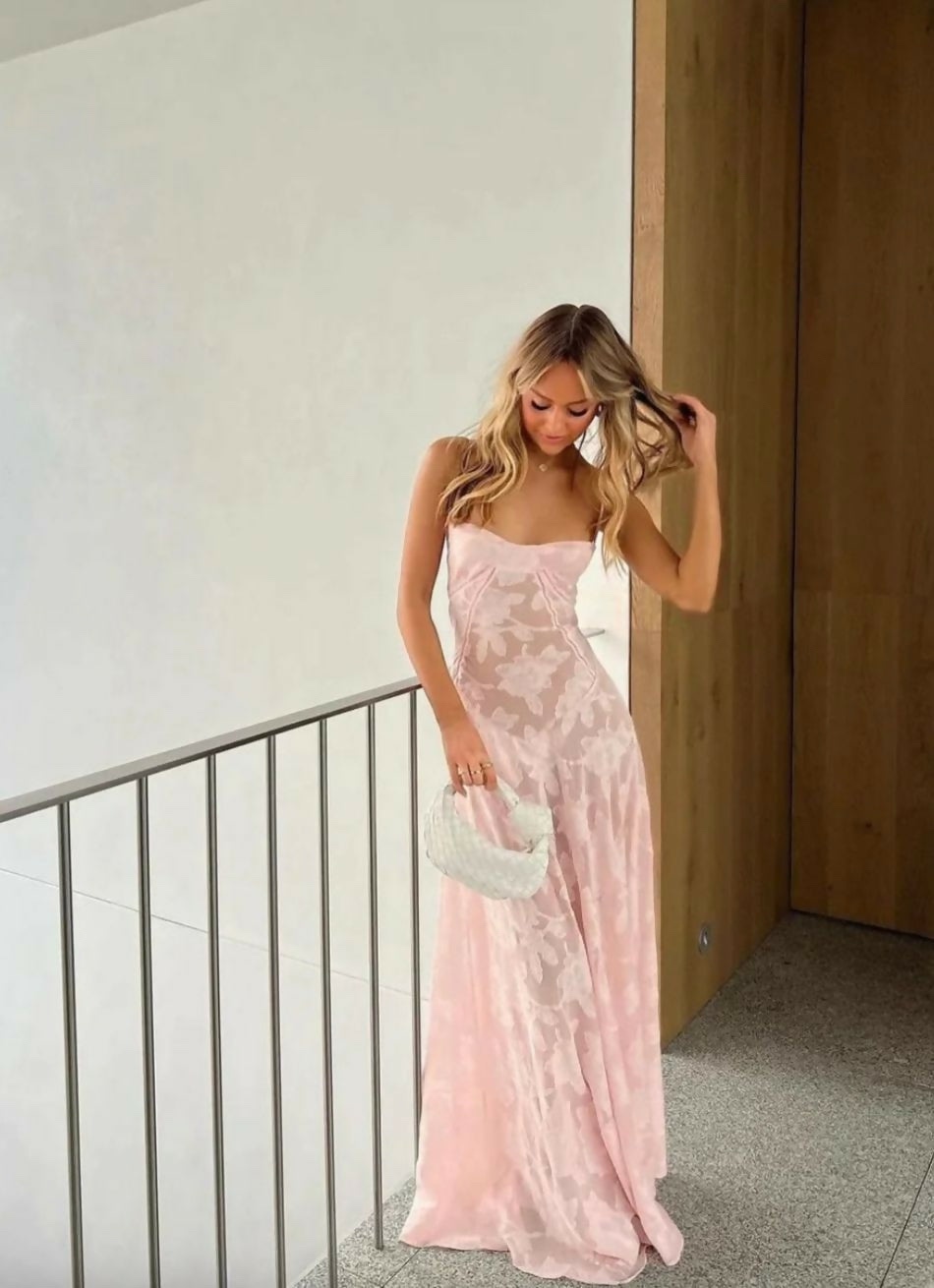Pink Patterned Floral Sleeveless Summer Maxi Dress