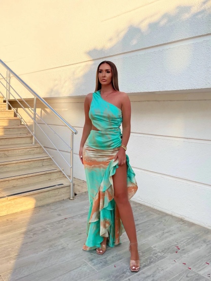 Blue One Shoulder Split Summer Maxi Dress