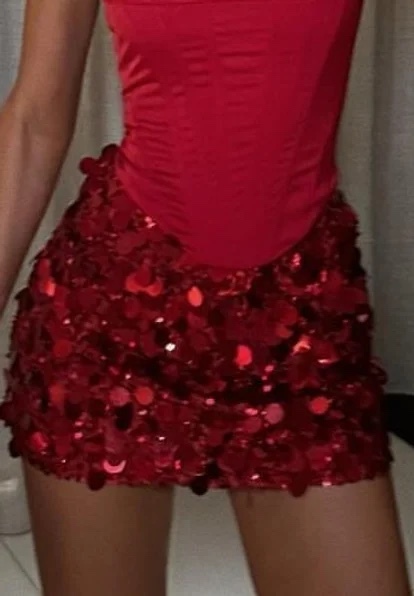 Red Sequin Party Mini Skirt