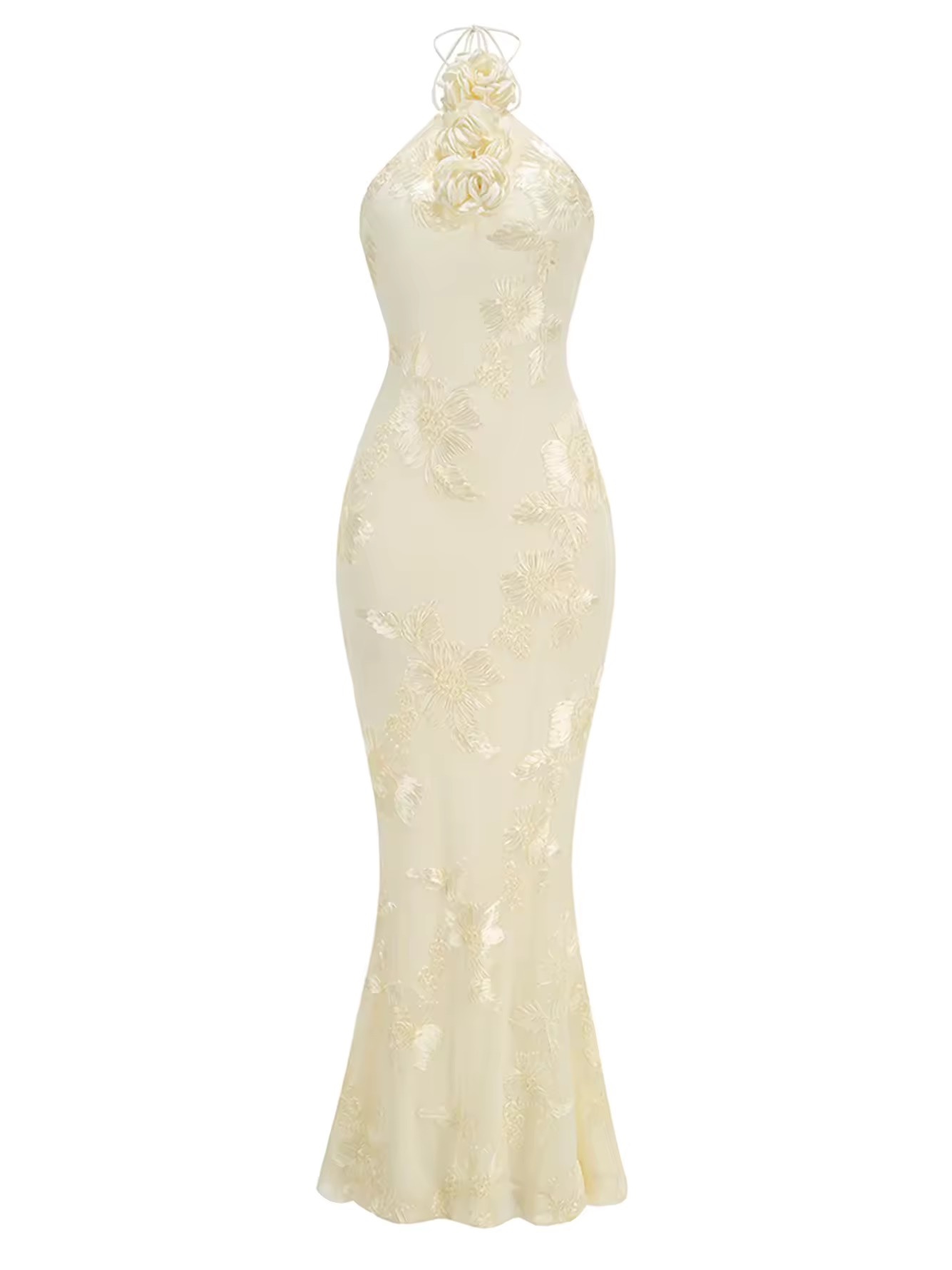 Halter 3D Flower Bodycon Long Maxi Dress