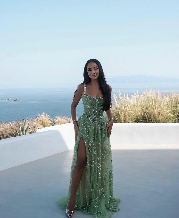 Green Embellish Side Spilt Occasion Maxi Dress