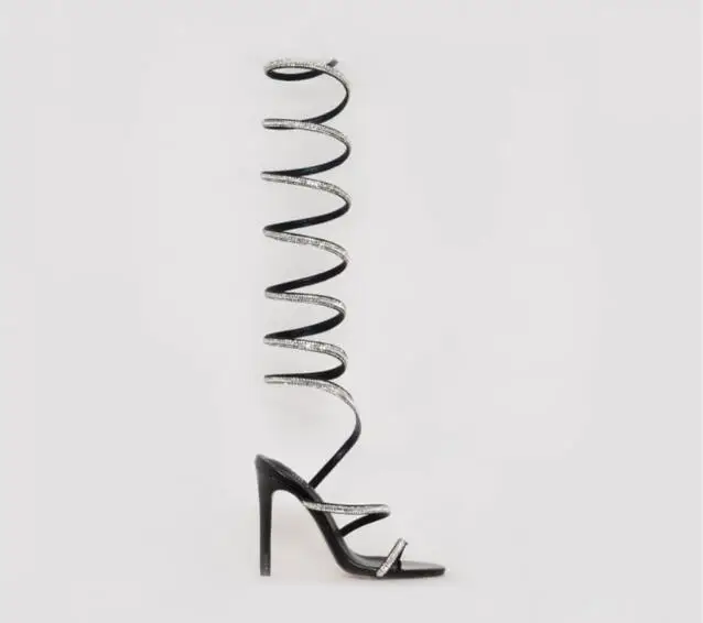 Rhinestone Strap Gladiator Over The Knee Sandal High Heels