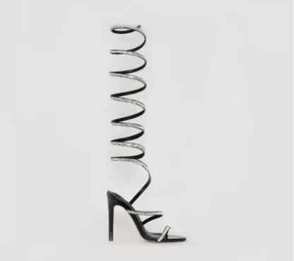 Rhinestone Strap Gladiator Over The Knee Sandal High Heels